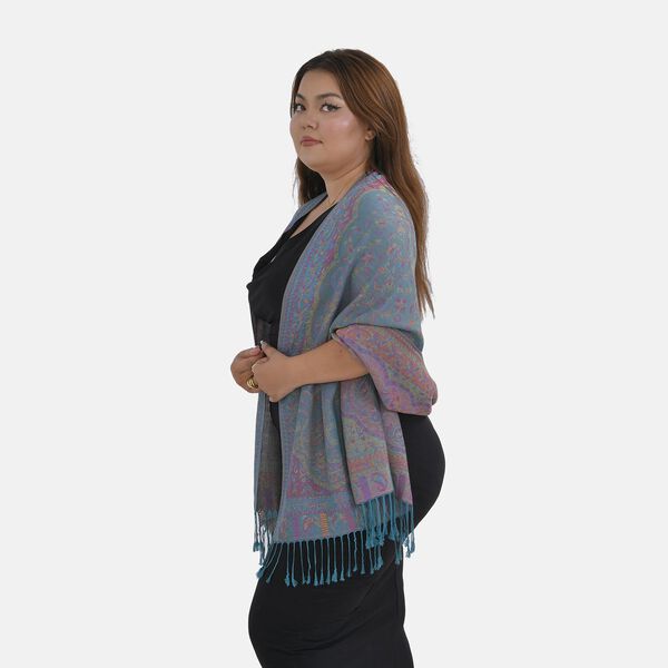 Jacquard Paisley-Schal mit Fransen, 170cm x 75cm, T&uuml;rkis image number 2