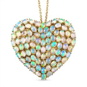 D'Joy AA Natürlicher, äthiopischer Welo Opal Schmuckset ca. 45 cm 925 Silber 750 Gelbgold Vermeil ca. 10.30 ct D'Joy AA Natürlicher, äthiopischer Welo Opal Schmuckset ca. 45 cm 925 Silber 750 Gelbgold Vermeil ca. 10.30 ct