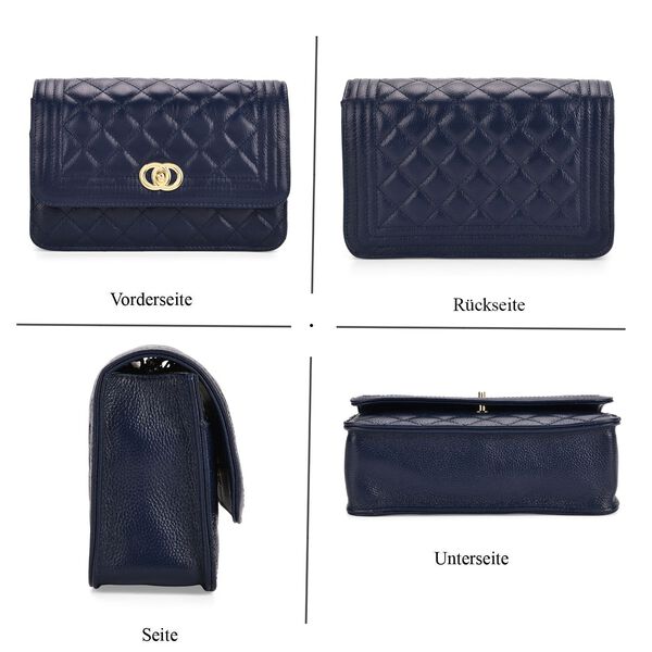 100% Echtleder Crossbody Tasche mit Metallkettenriemen in Stepp-Optik, 23,5x15x8cm, Dunkelblau image number 4