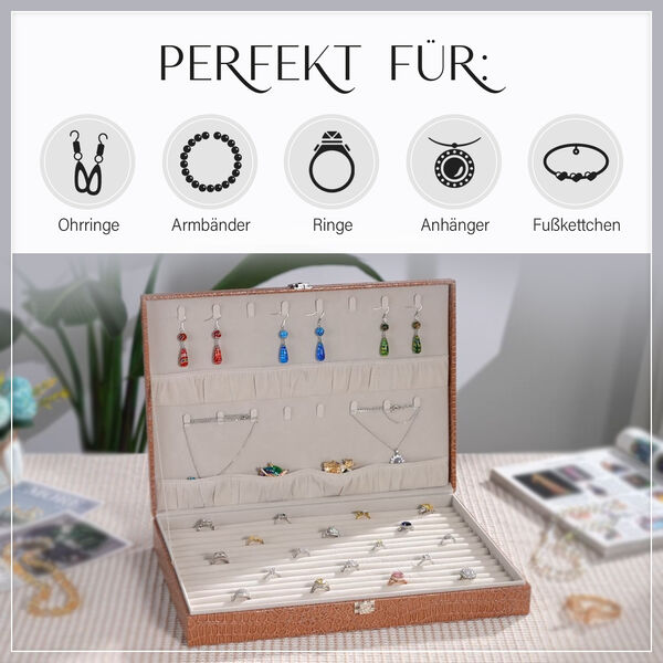 Krokodilmuster Echtleder Ring Koffer, braun image number 5