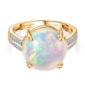 LUXURIANT DIAMOND- AAA Natürlicher, äthiopischer Welo Opal und Labor Diamant Ring in 375 Gold - 3,82 ct.
