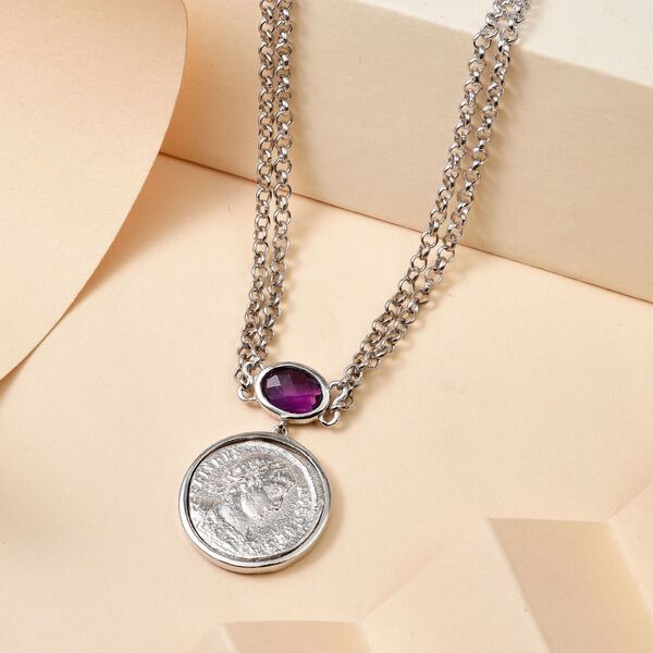 GP Coin Kollektion - Afrikanische Amethyst und Kanchanburi blaue Saphir-Halskette, 45 cm - 3,15 ct. image number 3
