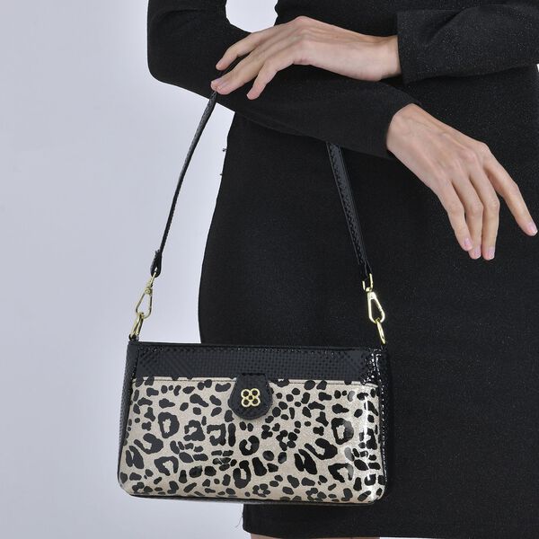 Stylische Sling-Umhängetasche mit  Leopardenmuster, Schwarz image number 8