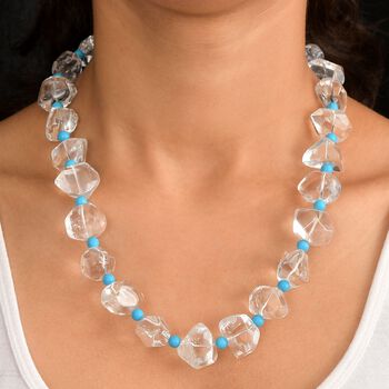 Kristall, Magnesit Halskette ca. 50 cm mit 2.5 cm extender, Nickelfreies Messing platiniert