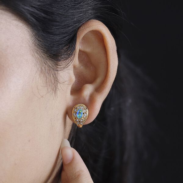 Pfau Quarz Triplett und Zirkon Ohrringe - 1,48 ct. image number 3