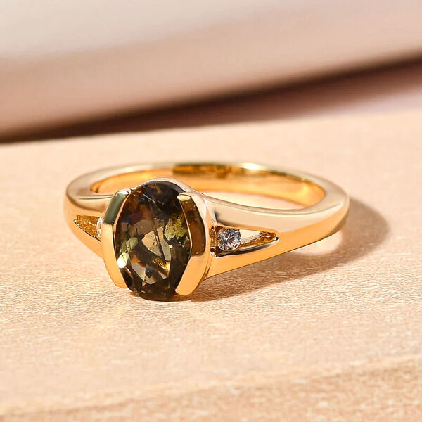 Nat&uuml;rlicher Jenipapo Andalusit und Zirkon Ring 925 Silber Gelbgold Vermeil  ca. 1,37 ct image number 2