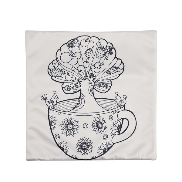 2er-Set, DIY Kissenbezug zum Bemalen mit 8 Textilfarb-Stiften, Gr&ouml;&szlig;e 45x45 cm, Wei&szlig;, Giraffe image number 2