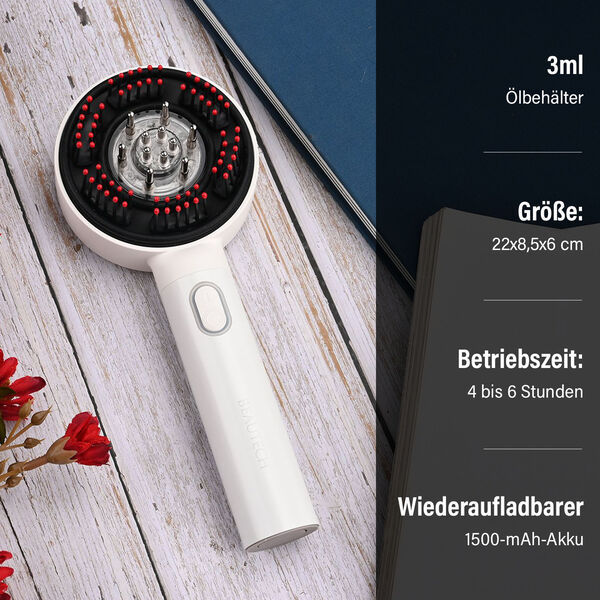 BEAUTECH Kopfhaut-Massagebürste mit rotem Therapielicht und 3 Massagestufen, 22x8,5x6 cm, Weiß image number 4