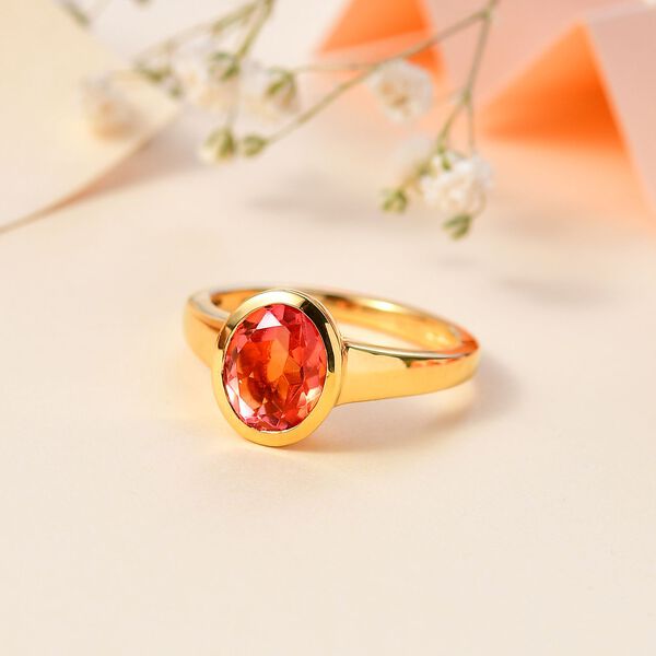 Padparadscha Quarz Triplette Ring 925 Silber 750 Gelbgold Vermeil (Gr&ouml;&szlig;e 17.00) ca. 2,02 ct image number 2