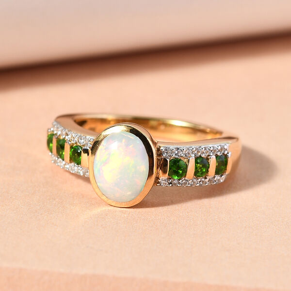 Nat&uuml;rlicher &Auml;thiopischer Opal und Nat&uuml;rlicher Chromdiopsid Ring 925 Silber vergoldet  ca. 1,49 ct image number 2