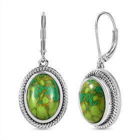 Grüne Türkis-Ohrringe, Edelstahl ca. 10.91 ct