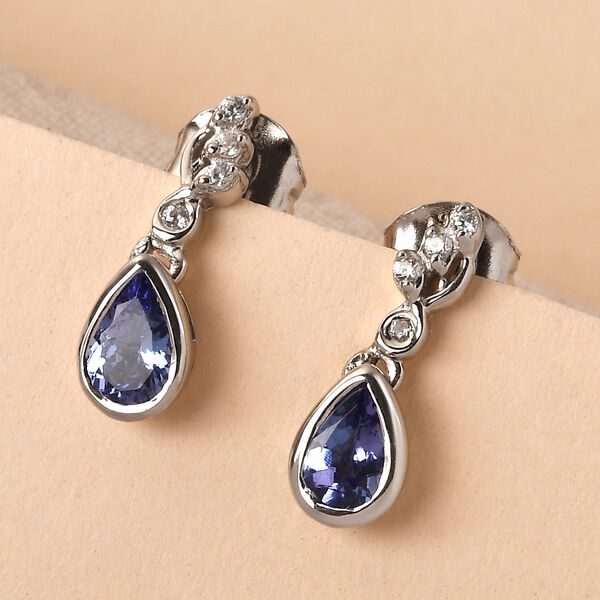 Tansanit und Zirkon Tropfen Ohrringe in Silber  1,07 Ct image number 2