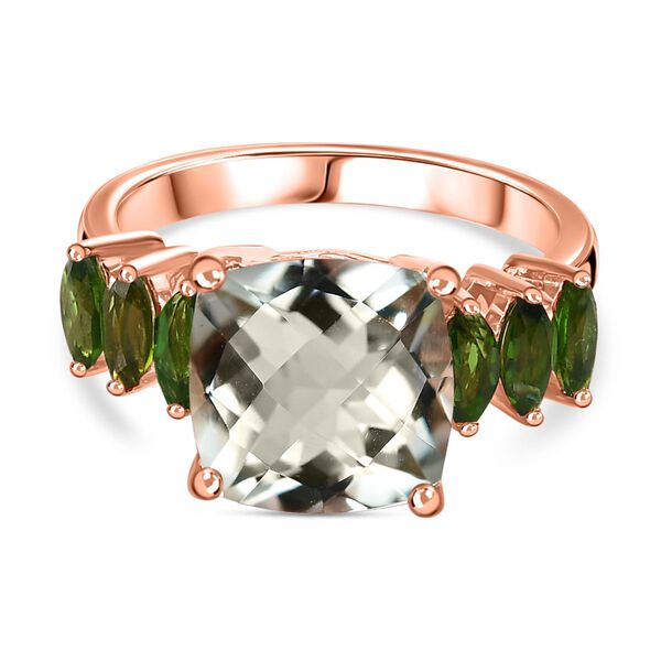 Prasiolith, Nat&uuml;rlicher Chromdiopsid Ring, 925 Silber 750 Ros&eacute;gold Vermeil (Gr&ouml;&szlig;e 20.00) ca. 5.09 ct