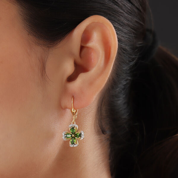 Russischer Diopsid und Zirkon Ohrh&auml;nger 925 Silber vergoldet ca. 2,19 ct&nbsp; image number 3