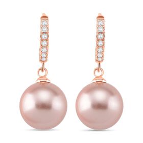 Rosa Muschelkernperle, Weißer Zirkonia Ohrringe Messing Standard 20.50 ct