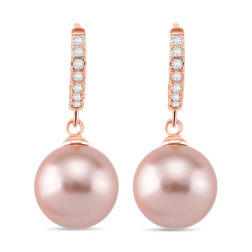 Rosa Muschelkernperle, Weißer Zirkonia Ohrringe Messing Standard 20.50 ct image number 0