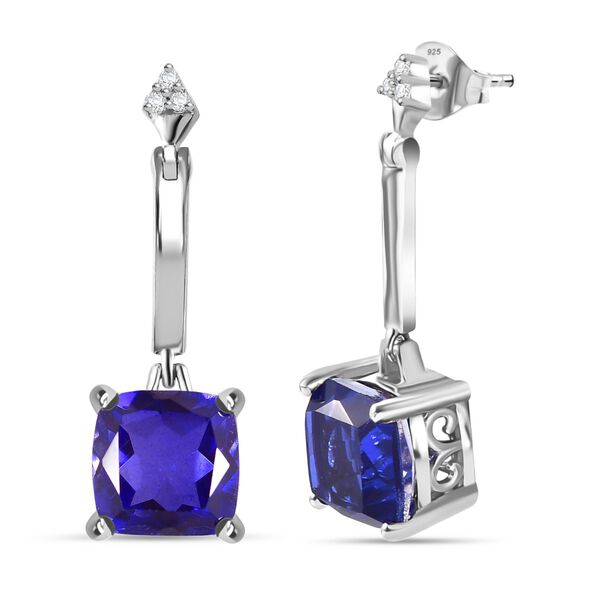 Tansanit-Farbe Quarz, Wei&szlig;er Zirkon Ohrringe 925 Silber platiniert ca. 5,55 ct.
