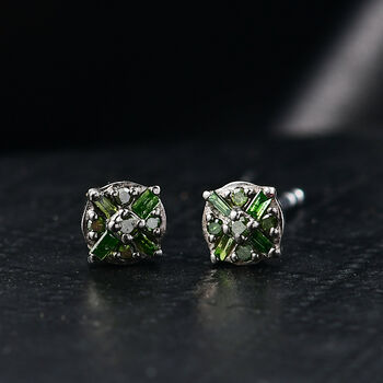 D'Joy Gr&uuml;ner Diamant Ohrringe 925 Silber rhodiniert ca. 0.15 ct