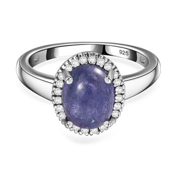 AA Tansanit, Wei&szlig;er Diamant Ring 925 Silber rhodiniert (Gr&ouml;&szlig;e 16.00) ca. 2,62 ct