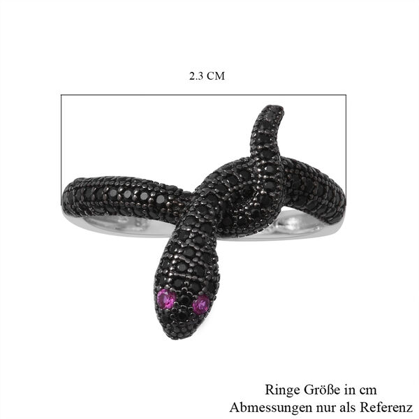 Schwarzer Spinell und Roter Zirkonia Schlange Ring 925 Silber rhodiniert  ca. 1,06 ct image number 5