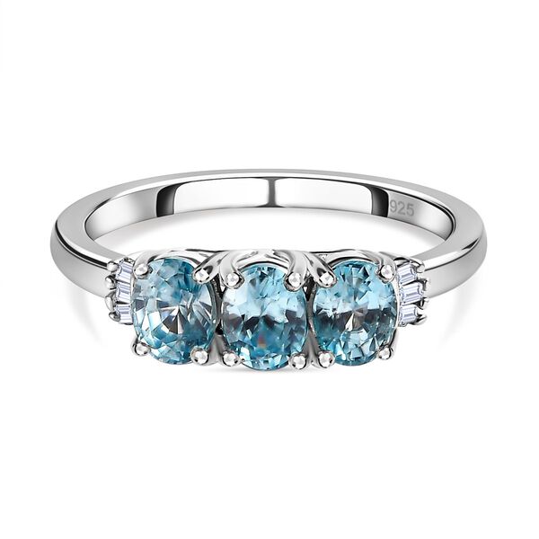 Kambodschanischer, blauer Zirkon, weißer Diamant Ring, 925 Silber platiniert (Größe 21.00) ca. 1.69 ct image number 0
