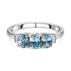 Kambodschanischer, blauer Zirkon, weißer Diamant Ring, 925 Silber platiniert (Größe 21.00) ca. 1.69 ct