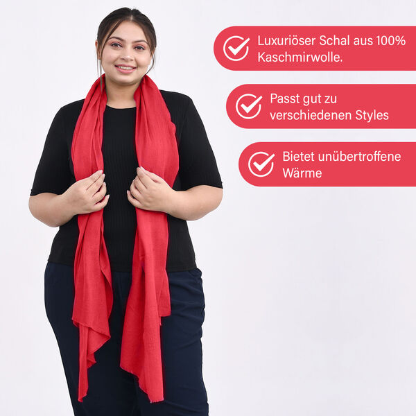 LA MAREY luxuri&ouml;ser und weicher Schal aus 100% Kaschmirwolle, 70x195 cm, Rubinrot image number 2