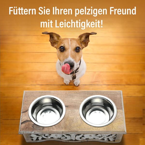 NAKKASHI handgeschnitzter Haustier-F&uuml;tterer aus Mangoholz mit 2 Schl&uuml;sseln aus Edelstahl image number 3