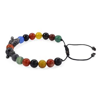 Mehrfarbiger Achat, Schwarzer Zirkonia Armband, Flexibles, Messing Schwarzes Rhodium