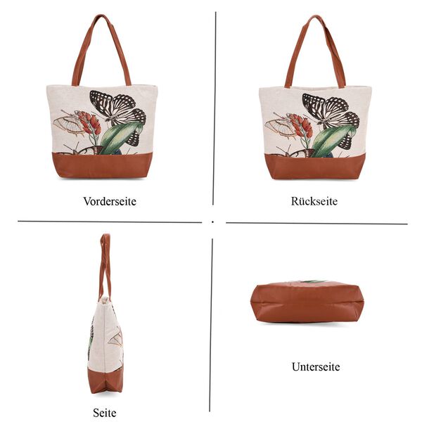 Schultertasche mit Schmetterlingsmuster, 42x34x12cm, Weiß image number 5