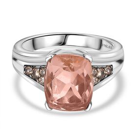 Morganit Quarz Triplette, Champagner Zirkonia Ring Edelstahl (Größe 21.00) ca. 3,32 ct