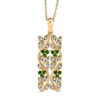 AA Nat&uuml;rlicher Chromdiopsid, Wei&szlig;er Zirkon Schmuckset 925 Silber vergoldet ca. 0.88 ct