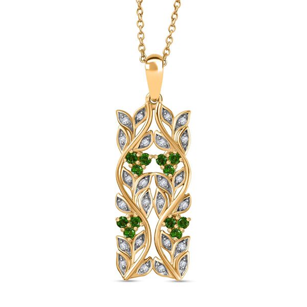 ALLORO AA Nat&uuml;rlicher Chromdiopsid und Zirkon-Anh&auml;nger mit 45cm Kette - 0,88 ct.