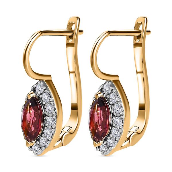 AAA Orissa Rose Granat, Wei&szlig;er Zirkon Ohrringe, 925 Silber Gelbgold Vermeil, ca. 1.42 ct image number 4