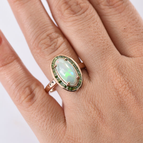 D&rsquo;Joy AA nat&uuml;rlicher, &auml;thiopischer Welo Opal und gr&uuml;ner Diamant Ring - 2,75 ct. image number 3