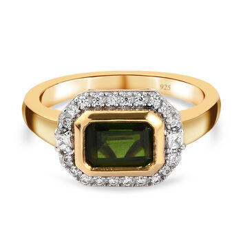 Nat&uuml;rlicher Chromdiopsid und wei&szlig;er Zirkon-Ring, 925 Silber vergoldet (Gr&ouml;&szlig;e 16.00) ca. 1,47 ct