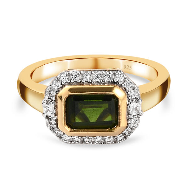 Nat&uuml;rlicher Chromdiopsid und wei&szlig;er Zirkon-Ring, 925 Silber vergoldet  ca. 1,47 ct