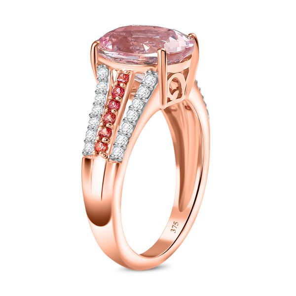 AAA Rosa Morganit, Padparadscha Saphir und Diamant Ring in 375 Ros&eacute;gold - 3,96 ct. image number 5