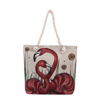 Jute Handtasche, Flamingo-Muster, 42x34 cm, Flamingo