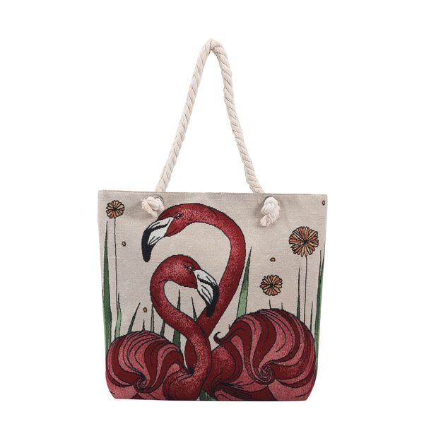 Jute Handtasche, Flamingo-Muster, 42x34 cm, Flamingo