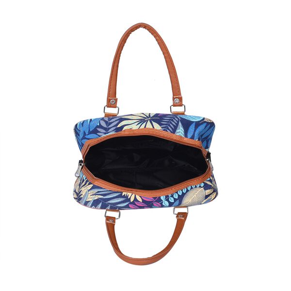 Boho Stil Handtasche, Blattmuster, Blau image number 5