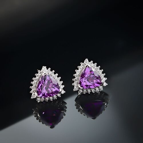 LUXURIANT DIAMOND- zertifiziert und geprüft AAA Labor Lila Saphir und Labor Diamant Ohrringe in 417 Weißgold - 0,27 ct. image number 1