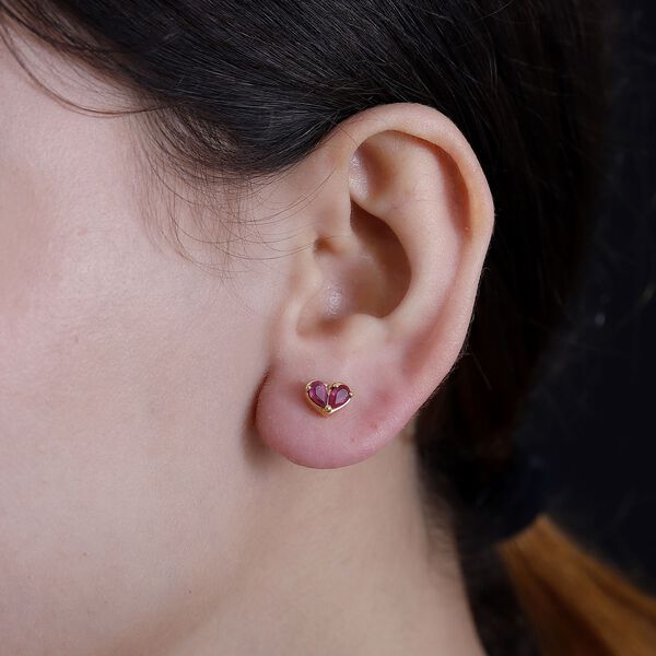 Afrikanischer Rubin (Fissure gef&uuml;llt) Ohrringe 925 Silber 750 Gelbgold Vermeil ca. 1.24 ct image number 3