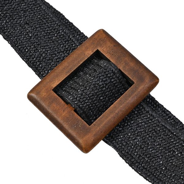 Elastischer G&uuml;rtel mit Holzschnalle, Schwarz image number 2