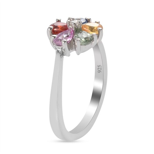 Mehrfarbig Saphir und Zirkon Blumen Ring 925 Silber Platin-Überzug image number 5