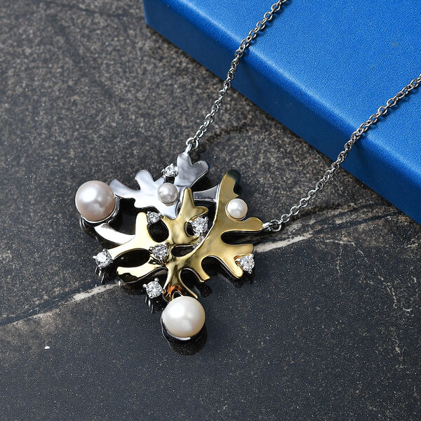 EverTrue S&uuml;&szlig;wasser Perle und Zirkon 50cm zweifarbige Halskette image number 1