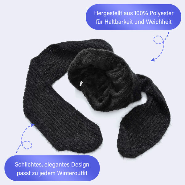 2-in-1 Gestrickte Winter Schalmütze, schwarz image number 3