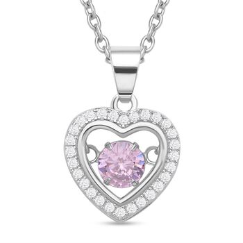 Rosa und wei&szlig;er Zirkonia im herzf&ouml;rmigem Anh&auml;nger mit Kette, 925 Silber rhodiniert und Edelstahl, ca. 1.02 ct