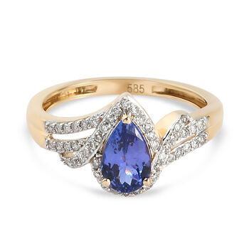 AAA Tansanit und Diamant-Ring, I1-I2 G-H, 585 Gelbgold (Gr&ouml;&szlig;e 21.00) ca. 1,20 ct