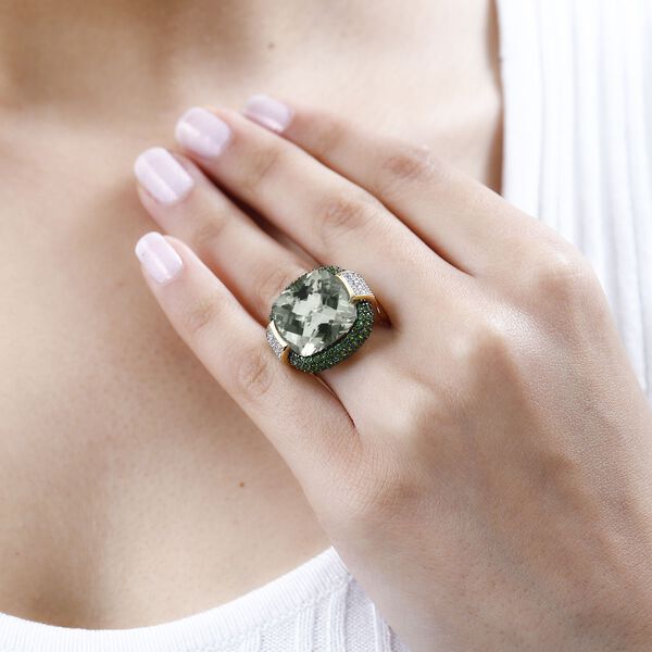 AAA Prasiolith, Chromdiopsid und Zirkon-Ring - 21,30 ct. image number 3